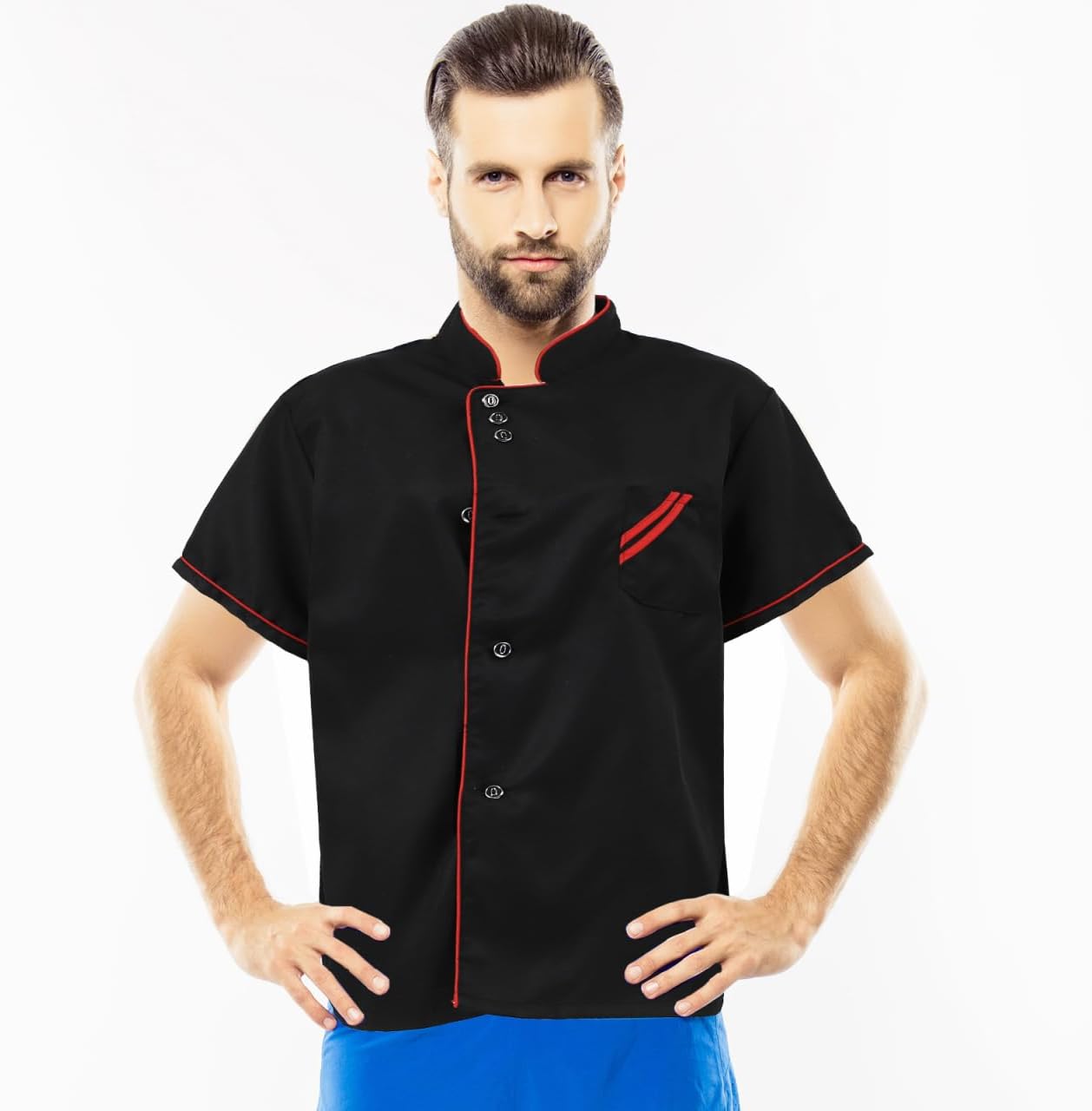 Unisex Short Sleeve Chef Coat Jacket, Short Sleeve Chef Coat Shirt for Women Men M (Black)
