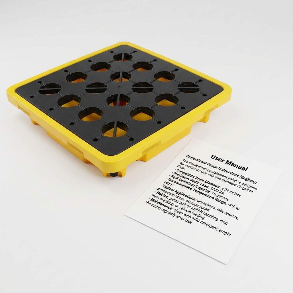 Single Drum Spill Containment Pallet – 26x26in Static Spill Platform for Workshop, Lab & Storage