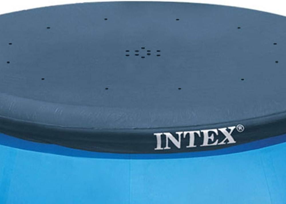 28021E Pool Cover: For 10ft Round Easy Set Pools – Includes Rope Tie – Drain Holes – 12in Overhang – Snug Fit