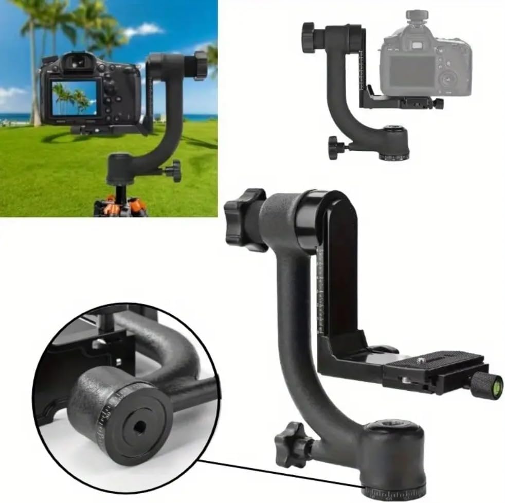 Aluminum Alloy Gimbal Tripod Head with 1/4" Quick Release Plate - 360° Rotating Ball Head, Smooth Pan & Tilt for
