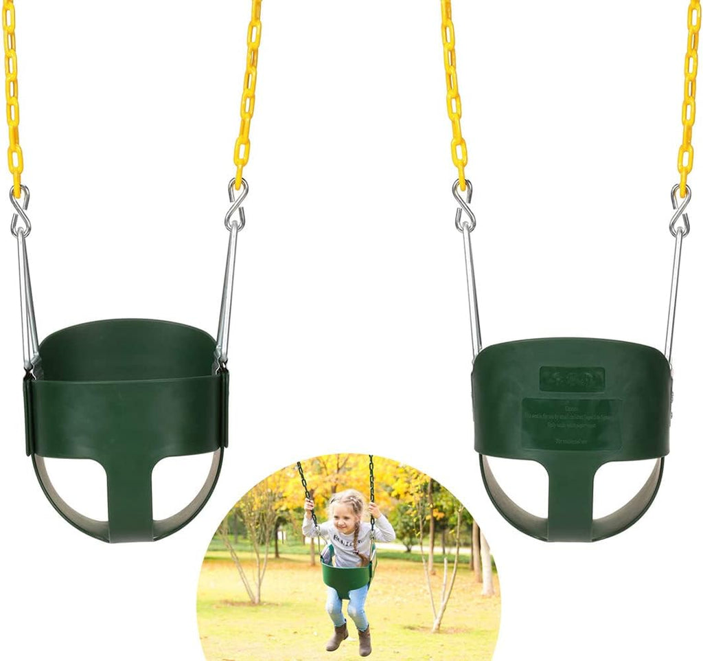 59 High Back Full Bucket Toddler Swing Seat with Heavy Duty Plastic Coated Chains, Fully Assembled for Playground