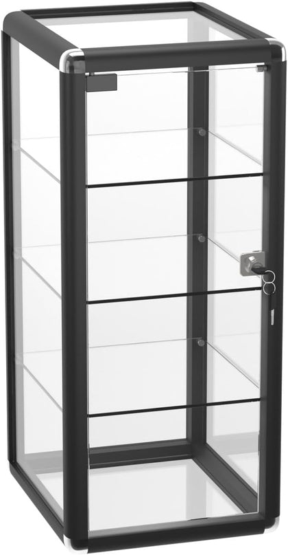 14" W x 27" H x 12" D Black Aluminum Frame Tempered Glass Countertop Display Case - Durable and Clear Tabletop
