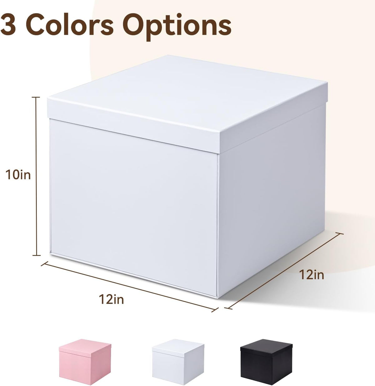 Large White Gift Box with Lid for Presents, 12"x12"x10"