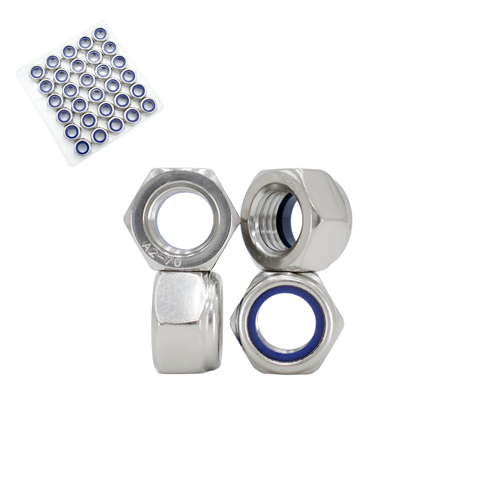 M10‑1.5 Lock Nuts, 30Pcs Stainless Steel Nylock Insert Locking Nuts