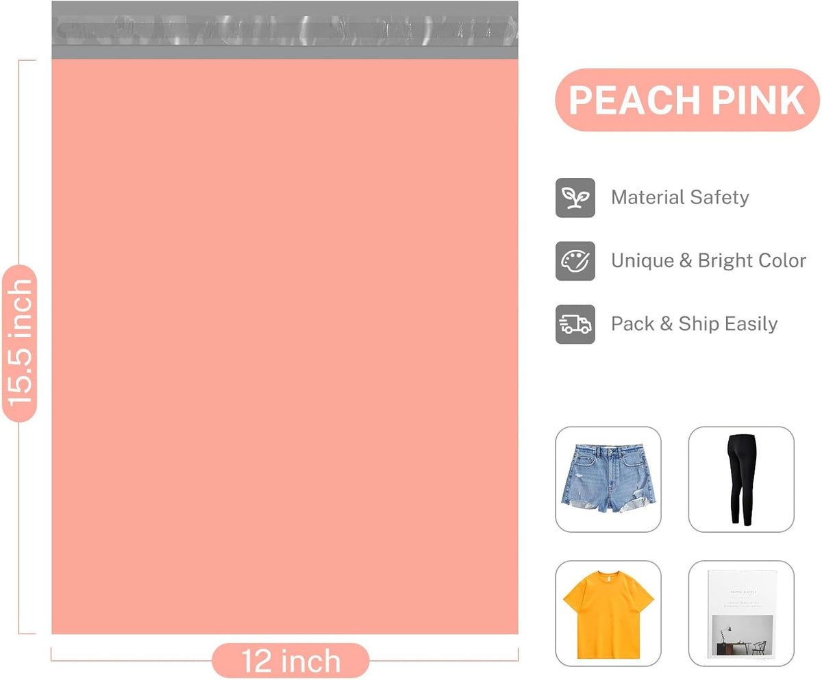 Poly Mailers 12x15.5 200 Pack Self-Seal Shipping Bags, Peach Pink