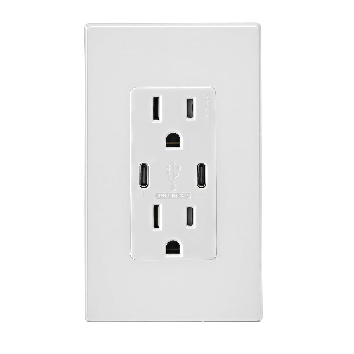 Leviton Decora 18W USB-C Wall Outlet, 15A TR Receptacle UCC15-W White
