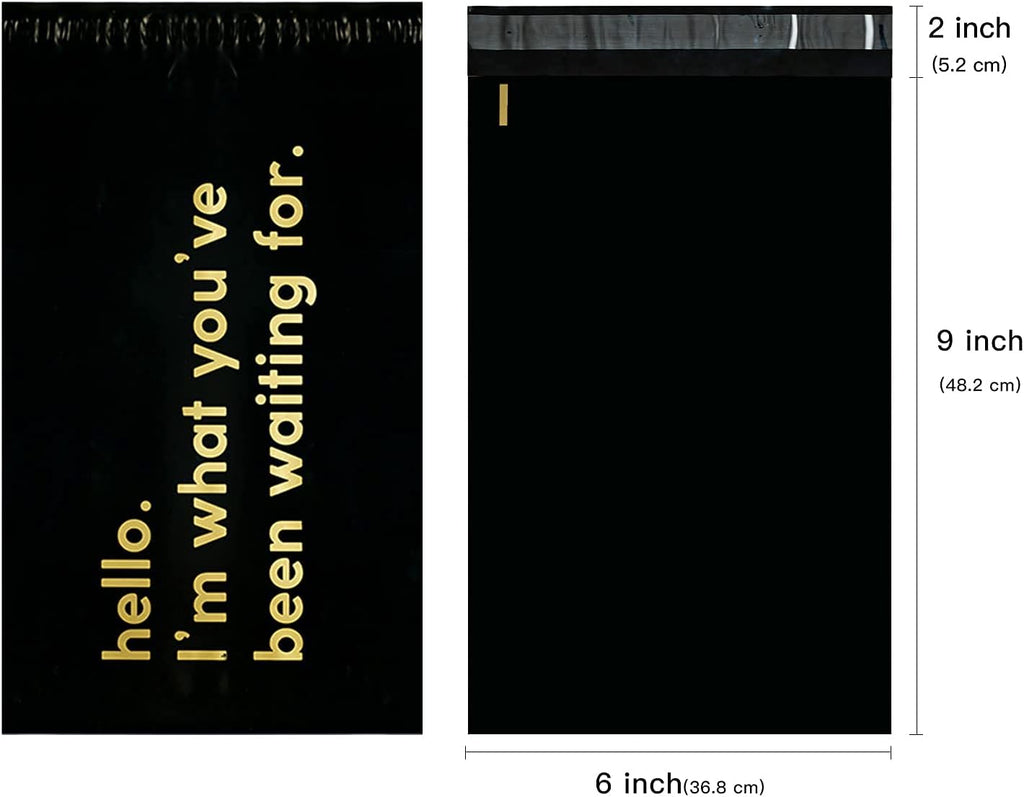 Poly Mailer Shipping Bag with Self Sealing, Business Text Printed Design, 100 Pack 6 x 9 inches, Black