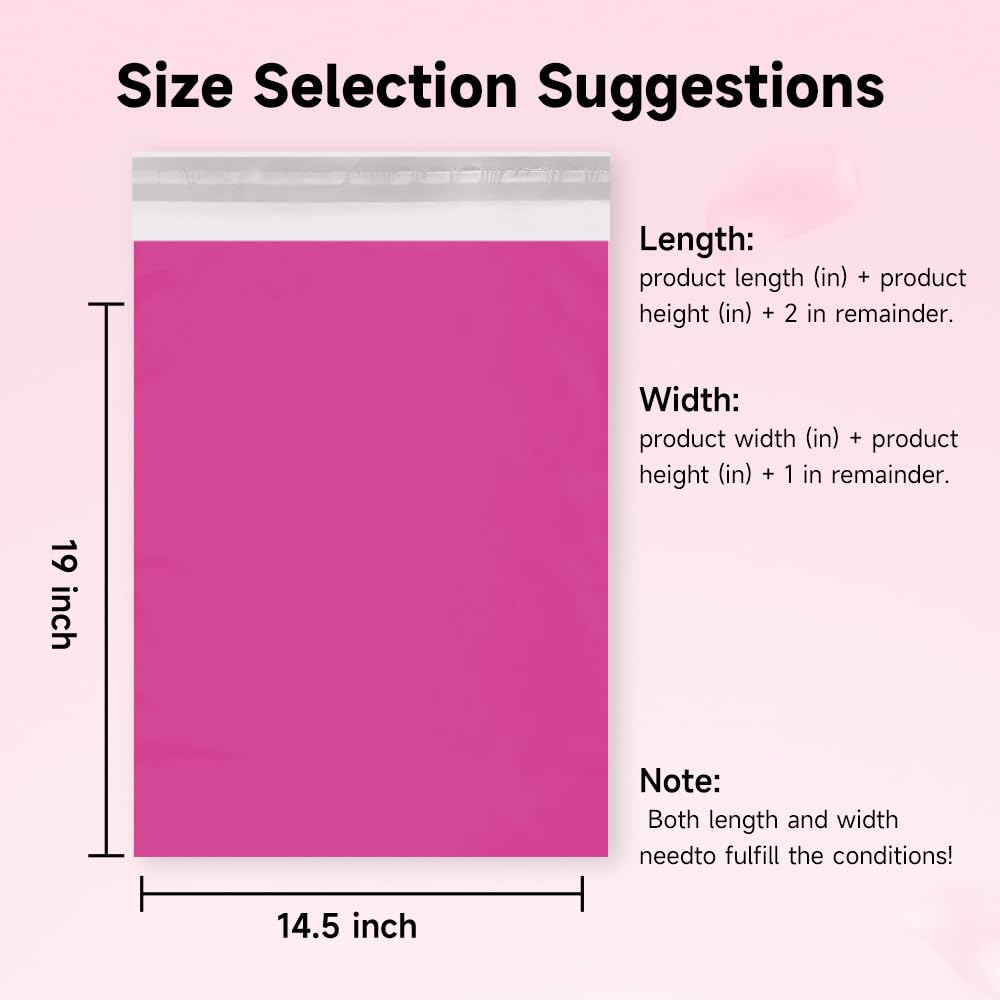 Pink Poly Mailers 14.5x19 Inch, 200 Pack