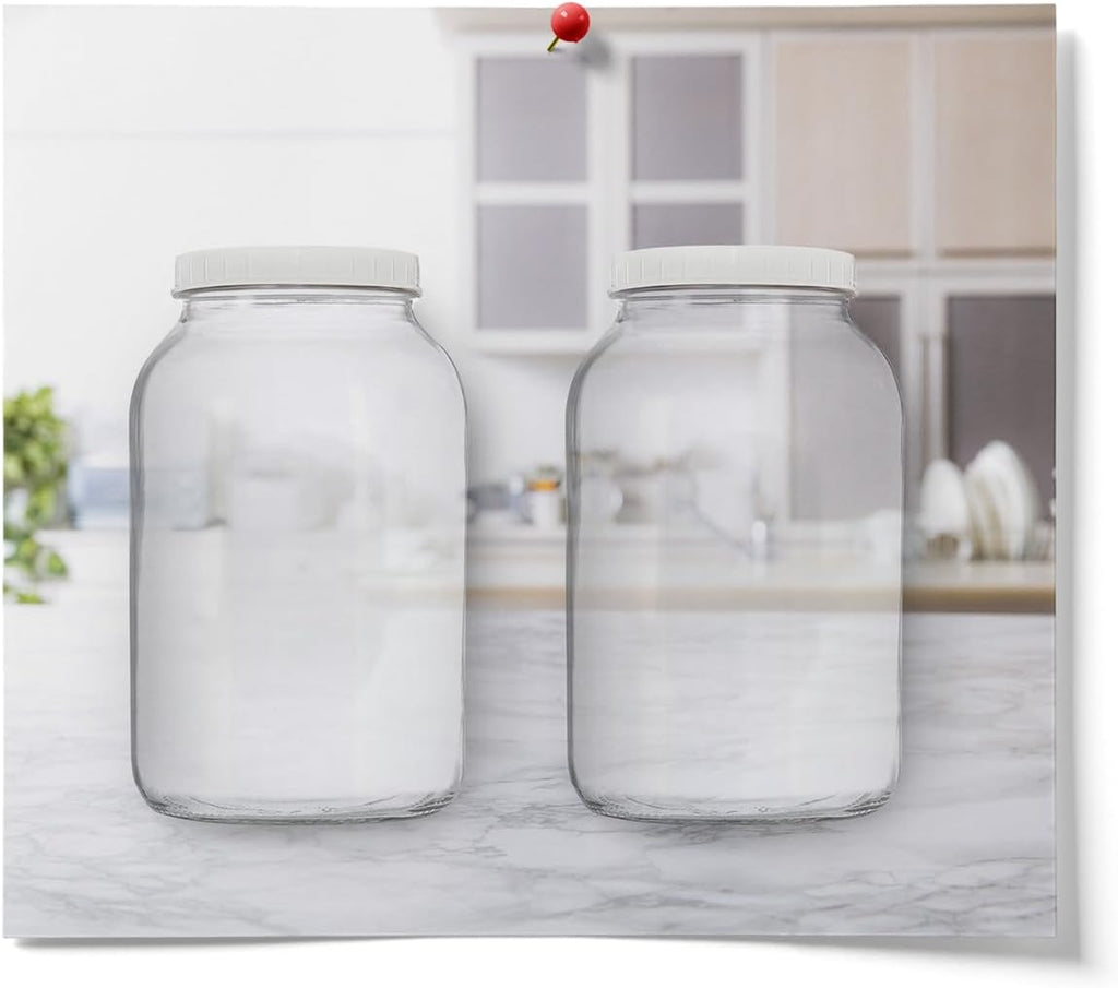 2 One-Gallon Glass Kombucha Jars & Breathable Muslin Cloth Covers, and Rubber bands | 2 Pack Gallon Jars | Perfect