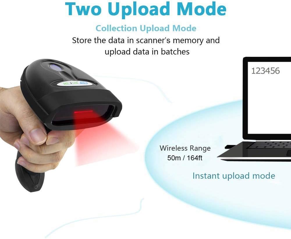 Wireless Barcode Scanner, Handheld 1D Laser Barcode Reader | 1D Printed Bar Code Reader for retail checkout, library