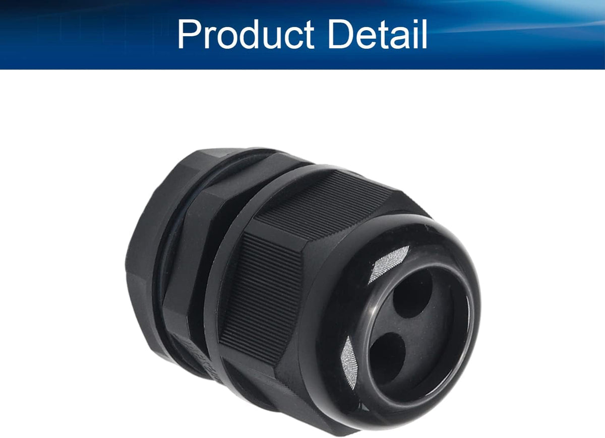 M25 Cable Gland with 2 Holes, Waterproof IP68 Nylon Joint Locknut