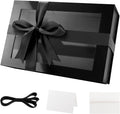 Large Black Magnetic Gift Box with Window, Ribbon 13.5x9x4.1 In