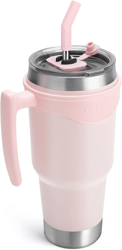 40 oz Tumbler with Handle and Straw, 3 in 1 Sip-All-Way Lid Insulated Tumblers, Reusable Stainless Steel Water Bottle