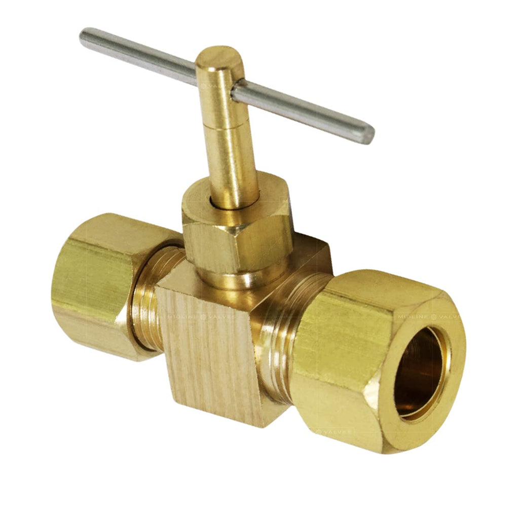 1/4 Inch Compression Straight Needle Valve, Brass Lead-Free