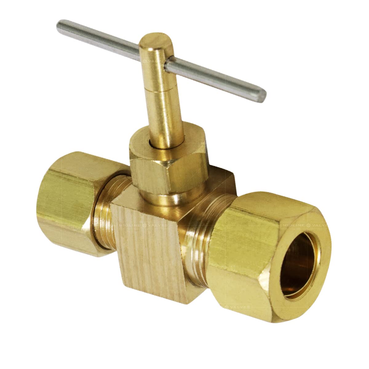 1/4 Inch Compression Straight Needle Valve, Brass Lead-Free