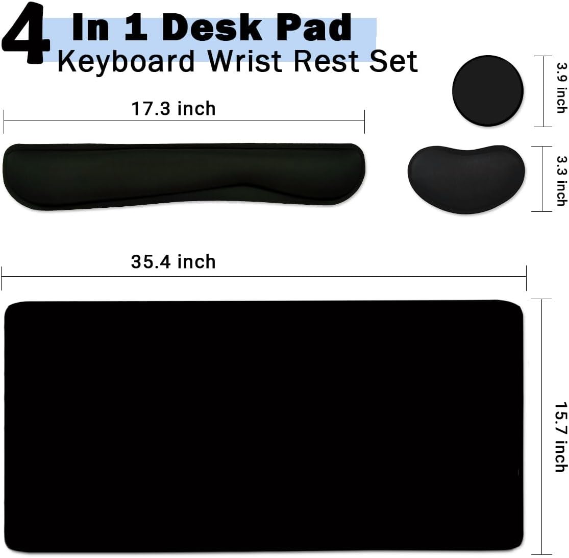Large Mouse Pad and Keyboard Wrist Rest, Desk Pad for Keyboard and Mouse, 4-in-1 Large Gaming Mouse Pad with Wrist