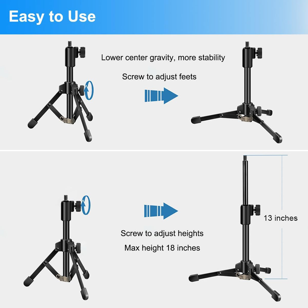Mic Stand Desk, Table Mic Tripod Desktop Mic Stand Height Adjustable Small Microphone Stand for Desk with Pop Filter