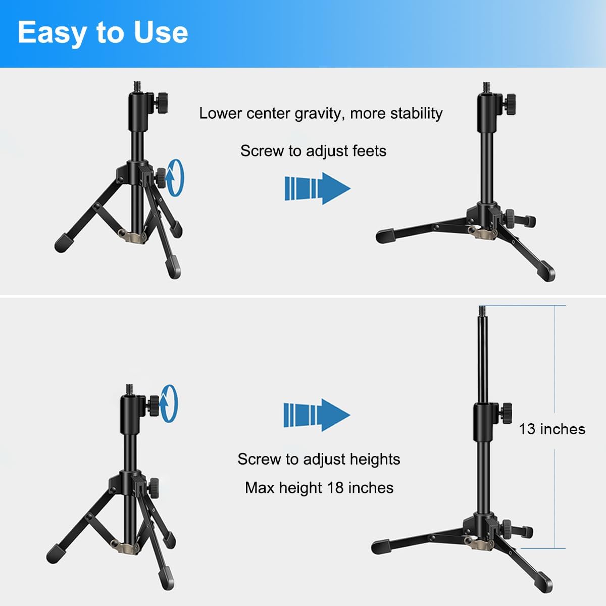 Mic Stand Desk, Table Mic Tripod Desktop Mic Stand Height Adjustable Small Microphone Stand for Desk with Pop Filter