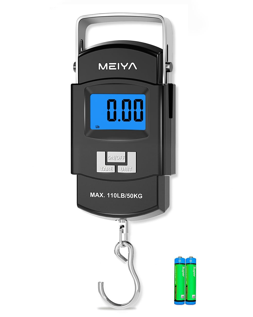 Fish Scale 110lb/50kg Digital Fishing Scale with Backlit LCD, Portable Handle, Stainless Steel Hook & 2 AAA Batteries