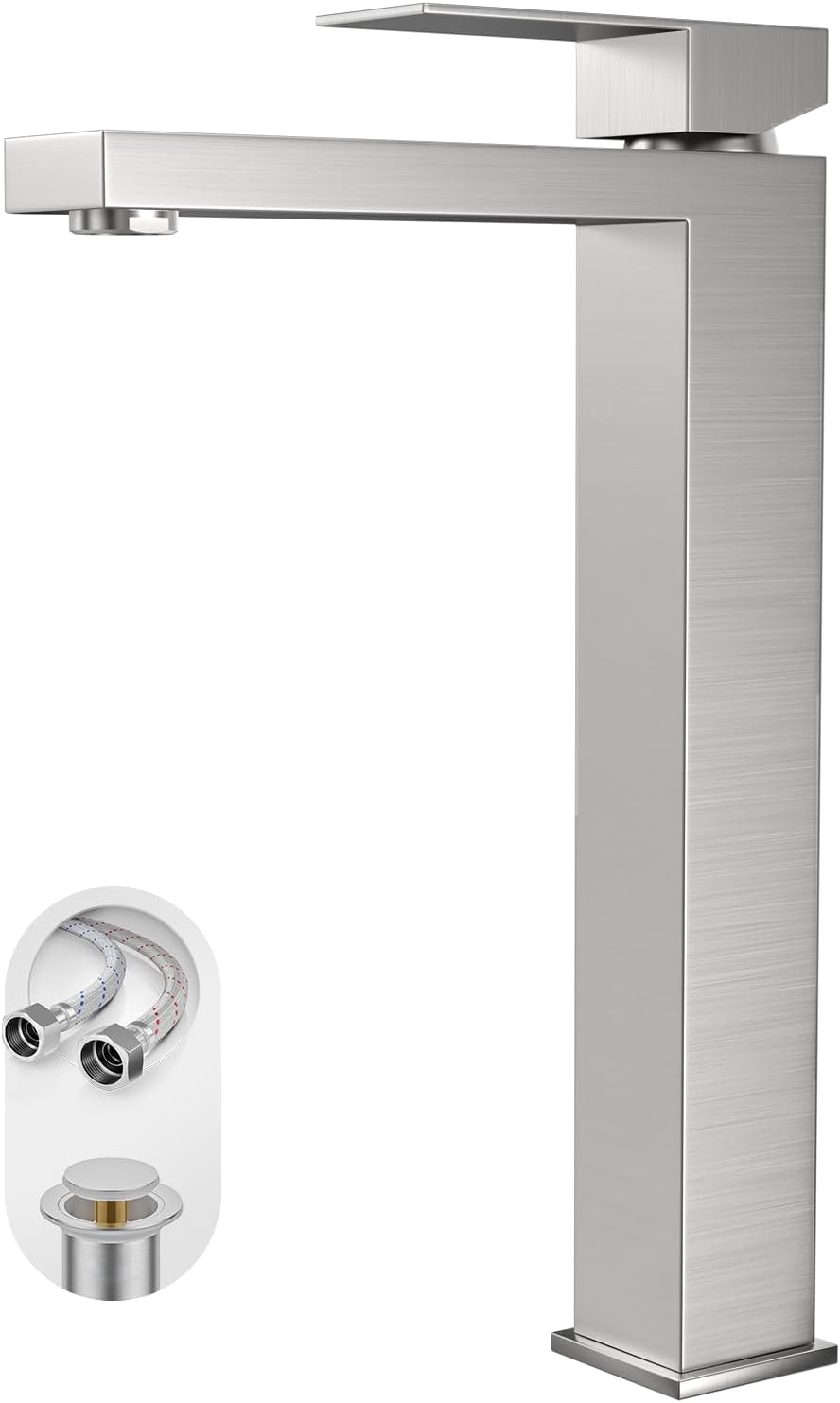 Brushed Nickel Tall Bathroom Faucet for Vessel Sink Single Hole Single Handle Vessel Sink Faucet Vanity Bathroom