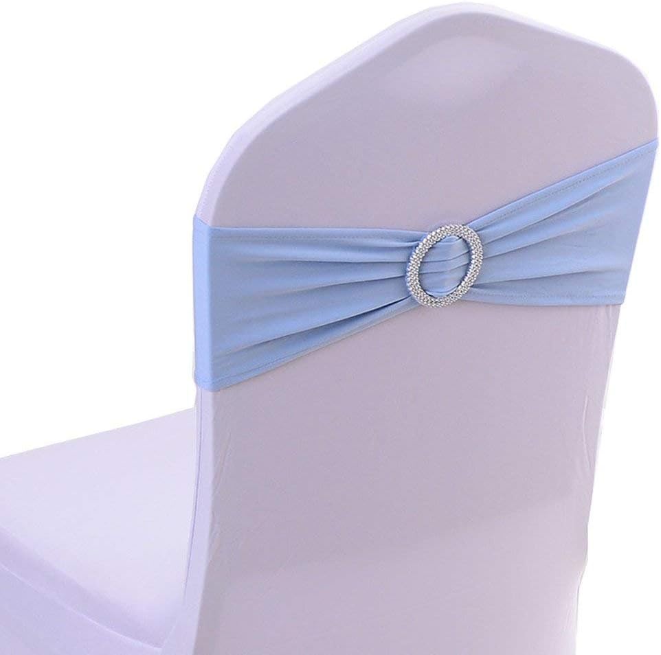 10PCS Chair Cover Stretch Band with Buckle Slider Sashes Bow Wedding Banquet Chair Decoration (Light Blue)