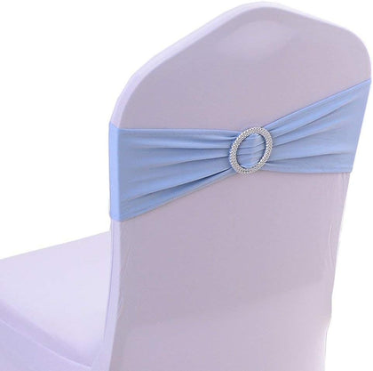 10PCS Chair Cover Stretch Band with Buckle Slider Sashes Bow Wedding Banquet Chair Decoration (Light Blue)