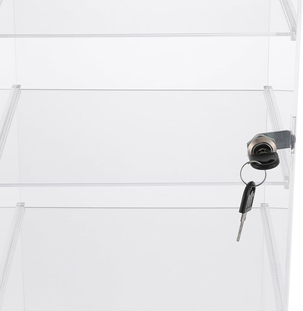 4 Shelf Acrylic Display Case with Lock, Clear Locking Countertop Showcase | Clear Acrylic Countertop Display Case for