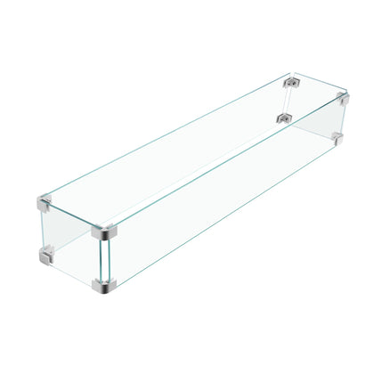 31x7x5.5 Fire Pit Glass Flame Wind Guard,Thick Tempered Glass Rectanglar FirePit Flame Shield with Aluminium