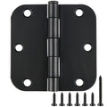 Rounded Matte Black Door Hinges 3.5 Inch 5/8" Radius Flat 30 Pack