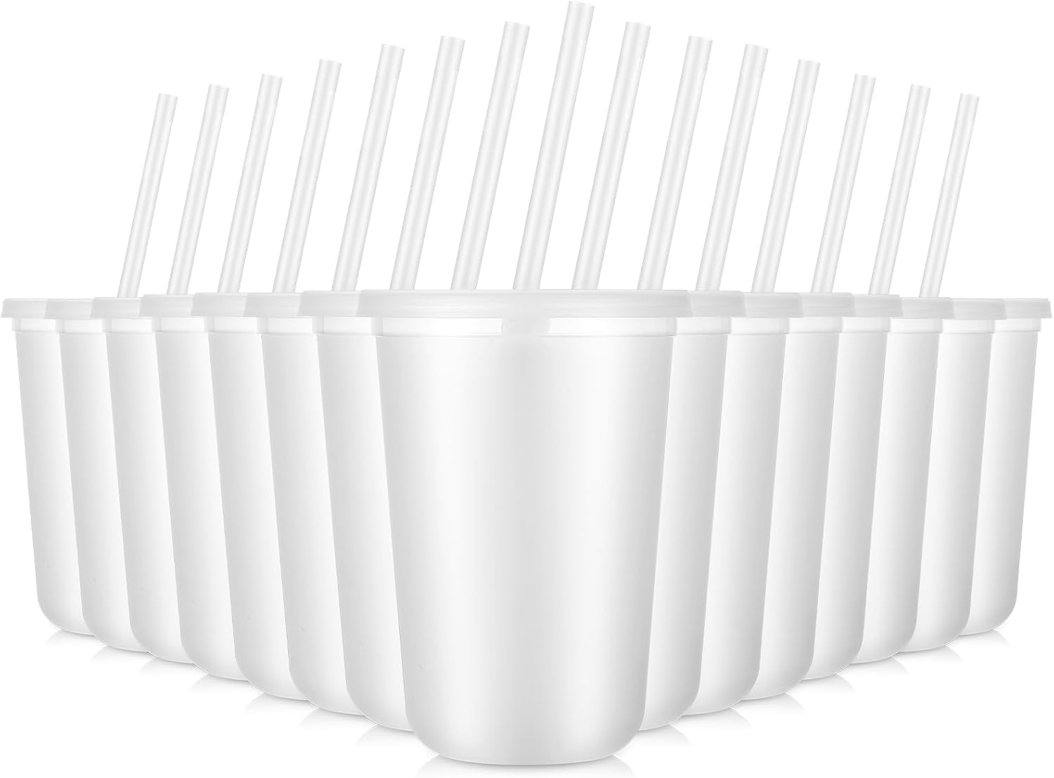 30 Pcs Clear Reusable Cups with Straws and Lids, Plastic Frosted Round Bottom Ice Coffee Cups Travel Mug Tumbler for