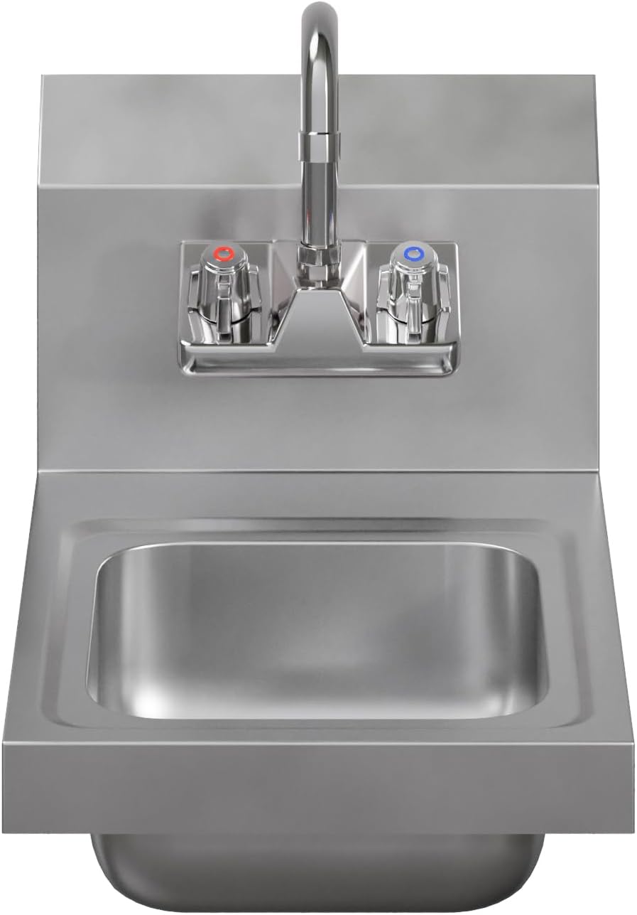 Stainless Steel Wall Mount Hand Sink | NSF | Commercial Hand Washing Basin For Restaurant, Kitchen and Home (12" x 16")
