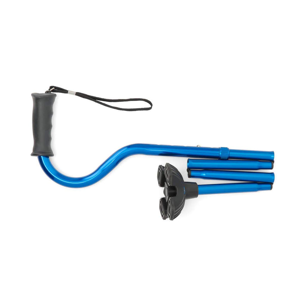 Offset Folding Cane, 4-Point Base With Cushioned Gel Handle, Supports Up To 350 lbs, Blue