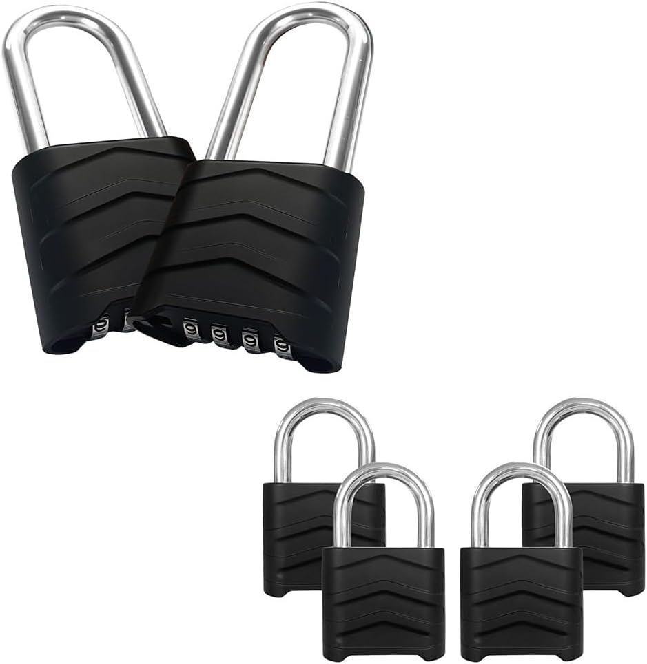 Combination Padlock Bundle – 2 Extra Long Shackle + 4 55mm Weatherproof Uncuttable for Home/Warehouse