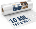 10 Mil 10'x100' Heavy Duty Clear Plastic Sheeting, UV Resistant Tear-Proof for Greenhouse, Construction, Painting