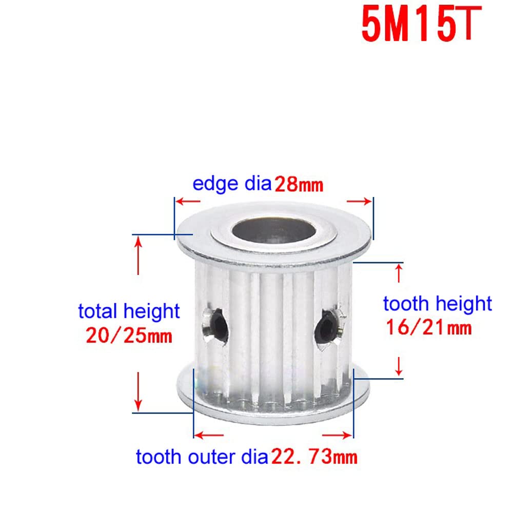 5M 15T Timing Pulley 5mm Pitch 15mm Bore 16mm Tooth Width Aluminum Synchronous Wheel Without Step for 15mm Width Belt (5M 15T; Tooth Width:16mm, bore:15mm, 1)