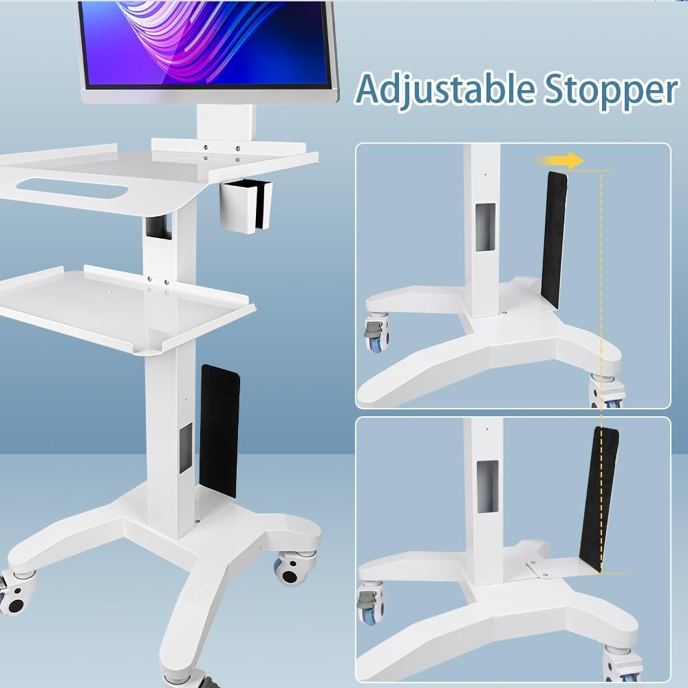 Dental Clinic Cart - Medical cart with Two Trays and Scanner Holder, Medical Trolley with Wheels