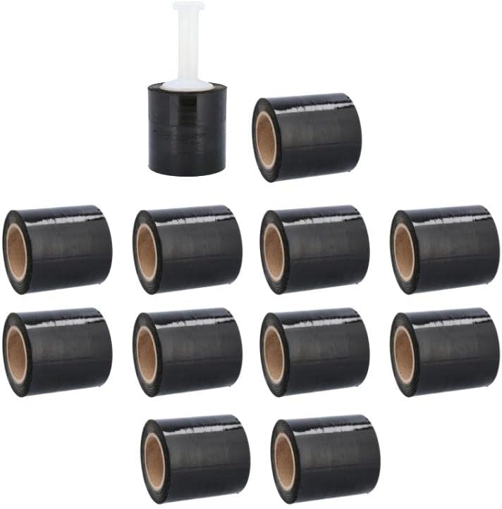 PSBM 12 Rolls Dark Black 5 Inch x 1000 Feet 63 Gauge Mini Stretch Film/Wrap with Plastic Handle, Industrial Strength