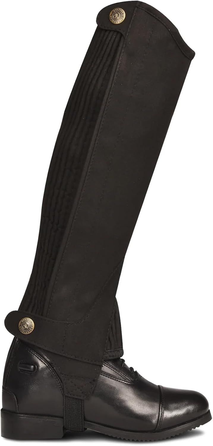 Unisex Kids' Amara Ribbed Half Chaps - Durable Synthetic Leather Equestrian Riding Chaps w/Zipper & Snap Closures