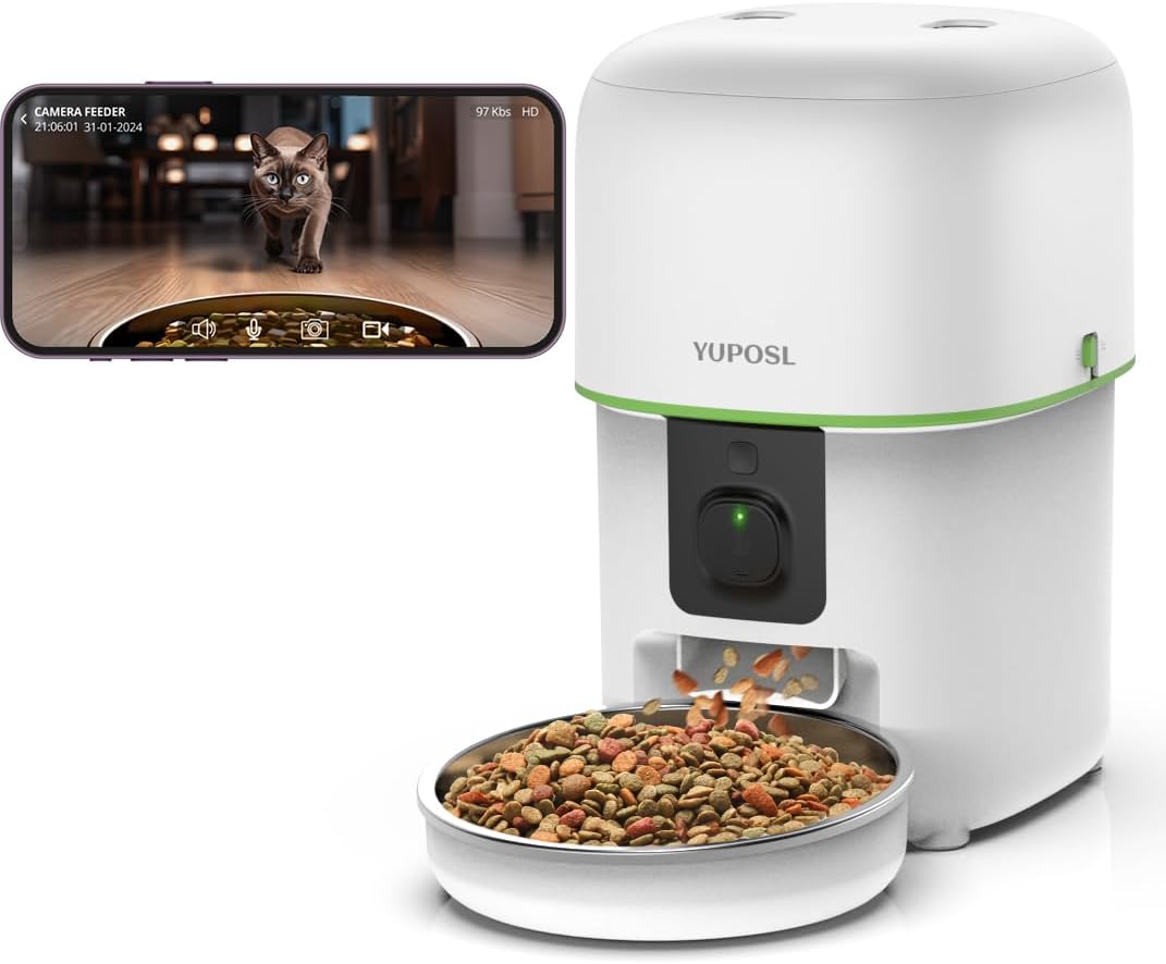 Automatic Cat Feeder with Camera - 5G WiFi Auto Cat Food Dispenser, 1080P HD Video with Night Vision, 1-15 Meals