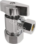 (1)EZ-Fluid Heavy Duty 1/2" Nom. (5/8" OD Comp) x 3/8" OD Comp Angle Stop Valve,1/4 Turn Handle,Chrome Brass Water