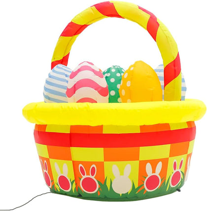 Easter Inflatables Outdoor Decorations - 5 FT Colorful Easter Basket with Eggs Yard Blow Up, LED Lighted Lawn Decor