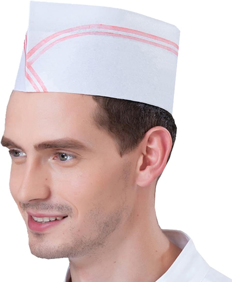 Disposable Chef Hats Non-Woven Paper Fiber Boat Cap Adjustable Restaurant Kitchen Caps Bulk Set