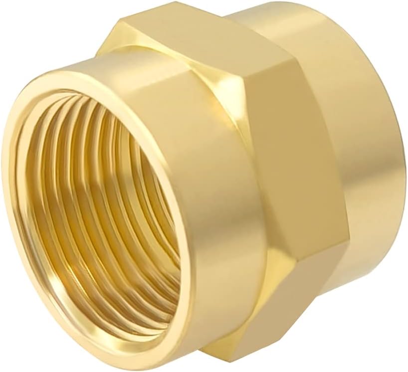 Hooshing 2PCS Brass Coupling Pipe Fitting, 3/4" x 3/4" NPT Female Coupler