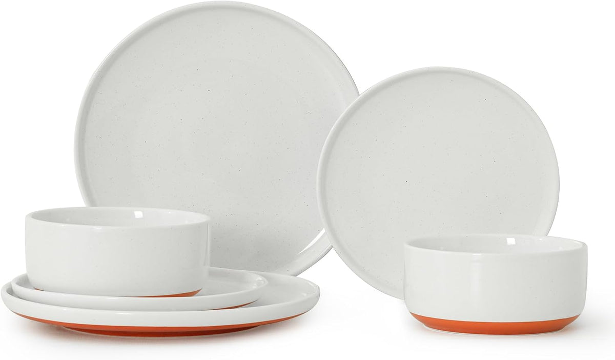 6 Piece Dinnerware Set, Dish Set for 2, Stardust Glaze White
