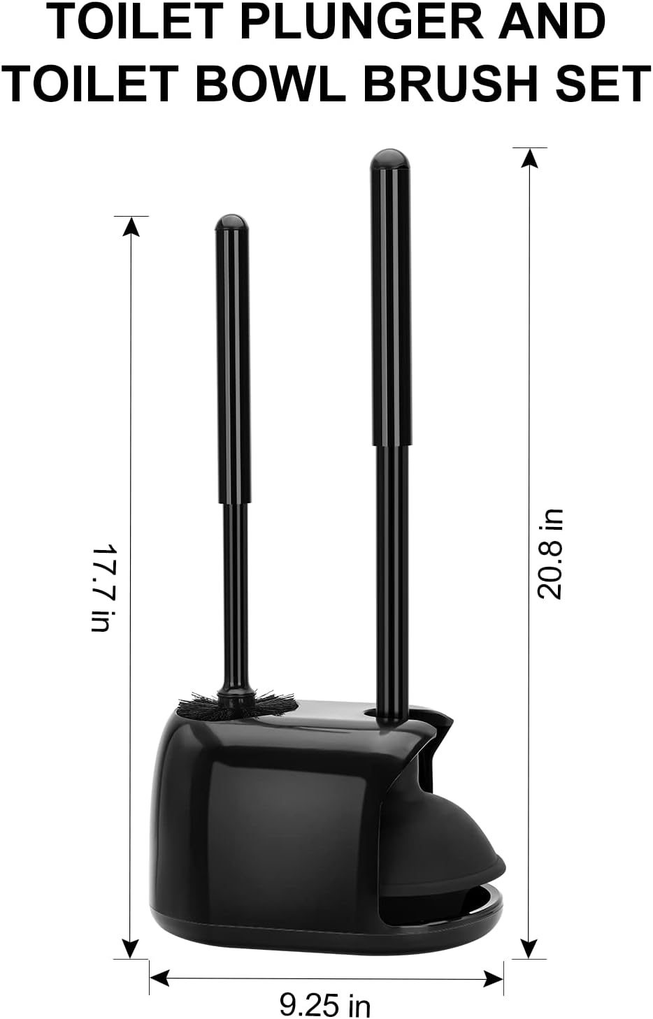Toilet Brush and Plunger Set, Semi-Hidden Toilet Plungers, Black | Heavy Duty Toilet Bowl Brush and Holder for