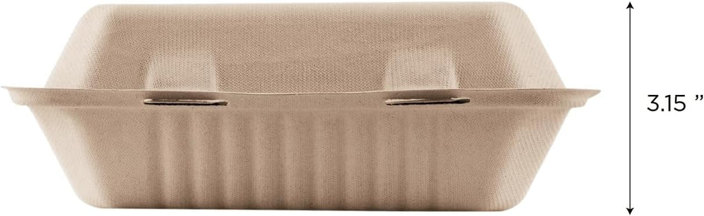 Clamshell Take Out Food Containers [9"x6", 200 ct] - Compostable To Go Containers, Natural Disposable Biodegradable