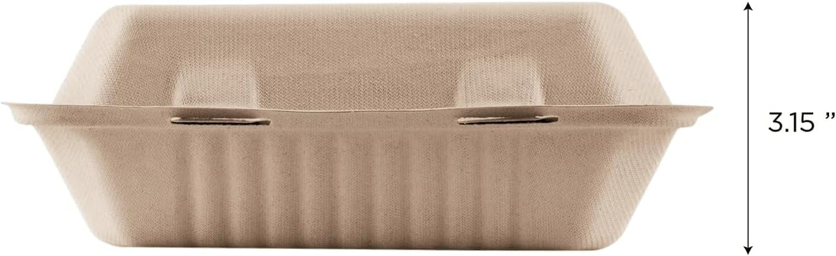 Clamshell Take Out Food Containers [9"x6", 200 ct] - Compostable To Go Containers, Natural Disposable Biodegradable