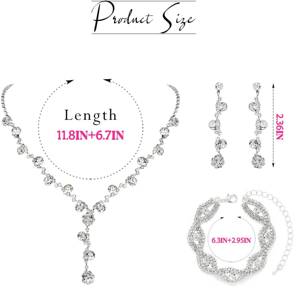 Rhinestone Jewelry Set Bridal Necklaces Clip On Earrings Set Wedding Prom Jewelry Accessories for Women