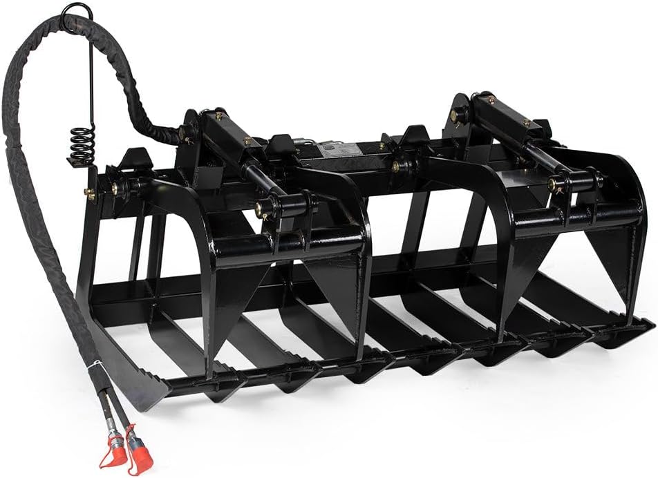 60" Standard Series Skid Steer Root Grapple Bucket, SSQA Attachment, Twin 3,000 PSI Cylinders, 1/2in Thick Steel