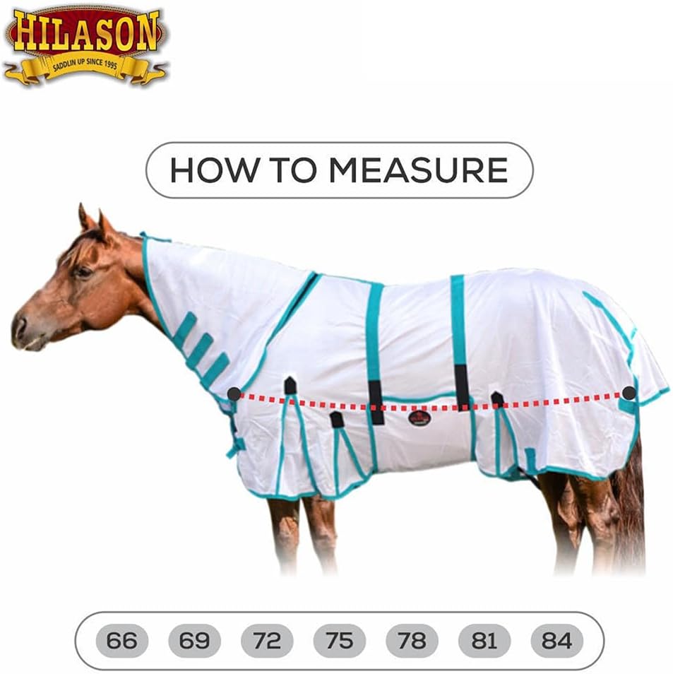 78 in Horse Fly Sheet White Turquoise UV Protect Mesh